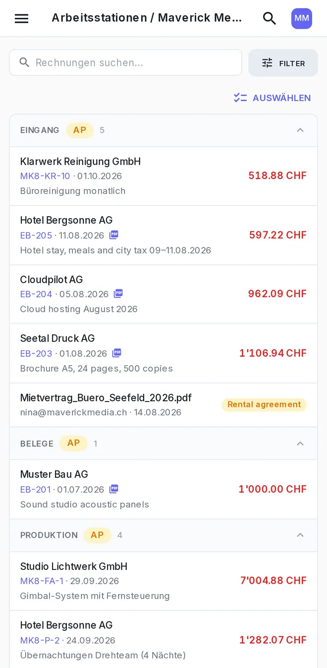 neoo auf dem iPhone: Rechnungen, die auf Freigabe warten