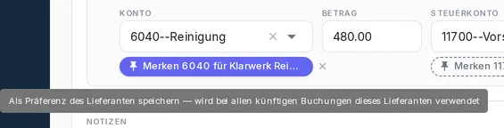 Ein Konto direkt auf der Rechnung als Präferenz des Lieferanten speichern