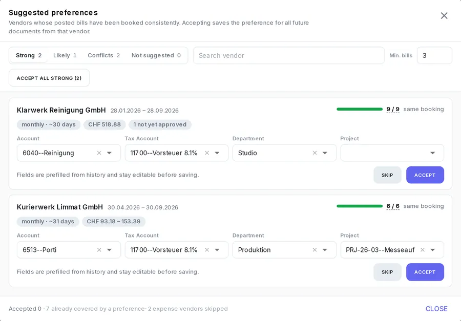 Preferences suggested from the booking history