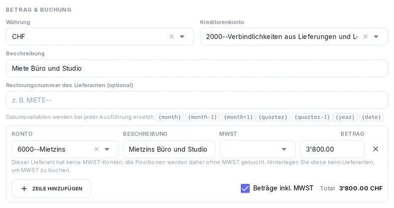 Die Buchung einer wiederkehrenden Lieferantenrechnung