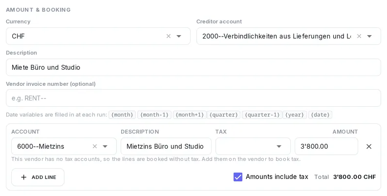 The booking of a recurring supplier invoice